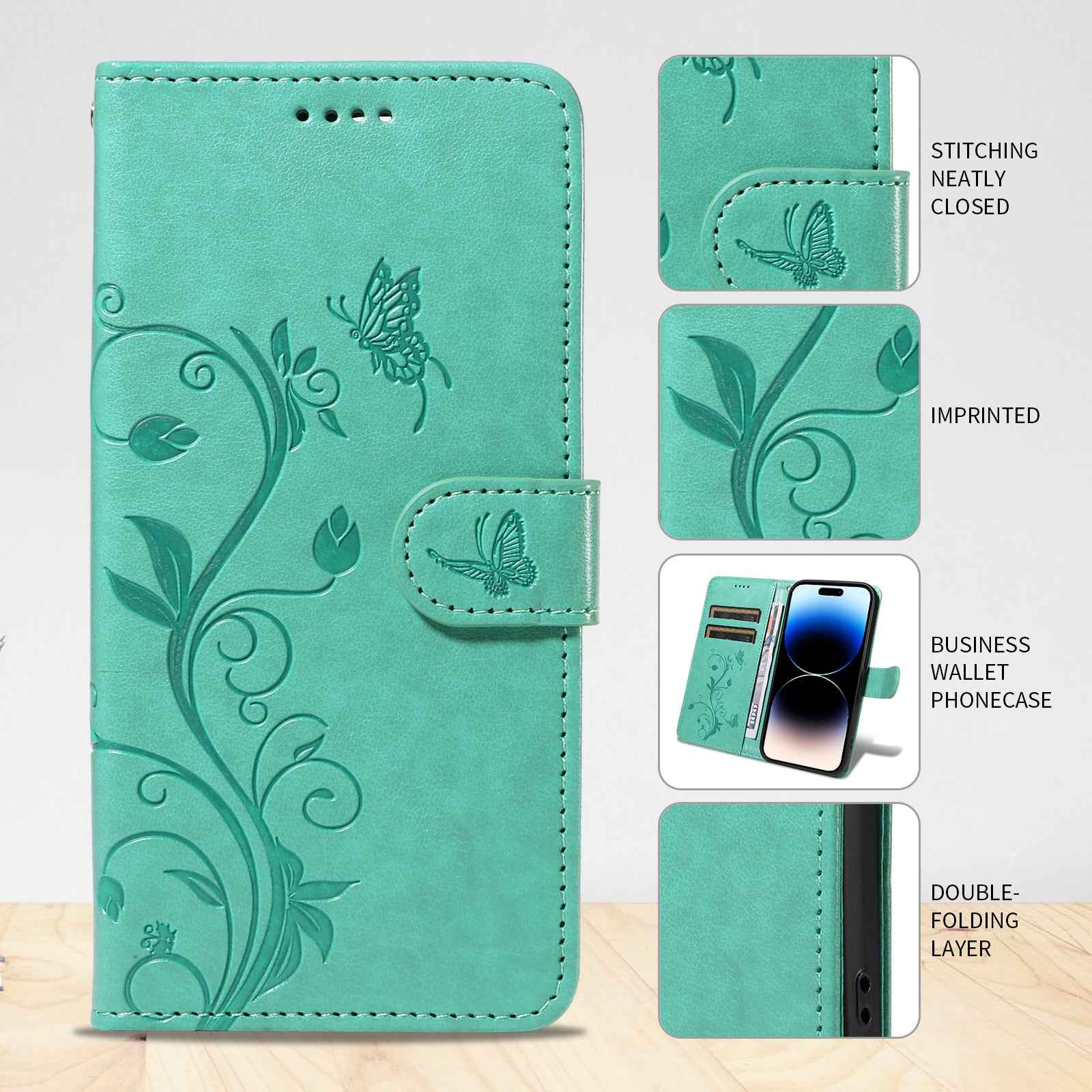For Xiaomi 17 Pro PU Leather Cases Flower Pattern Wallet Stand Phone Cover with Strap - Green