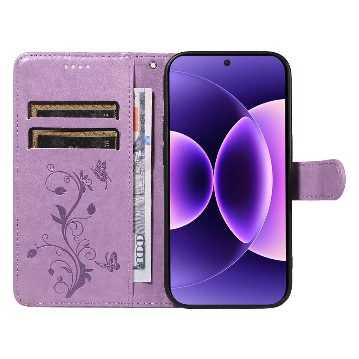 For Xiaomi 17 Pro PU Leather Cases Flower Pattern Wallet Stand Phone Cover with Strap -  Light Purple