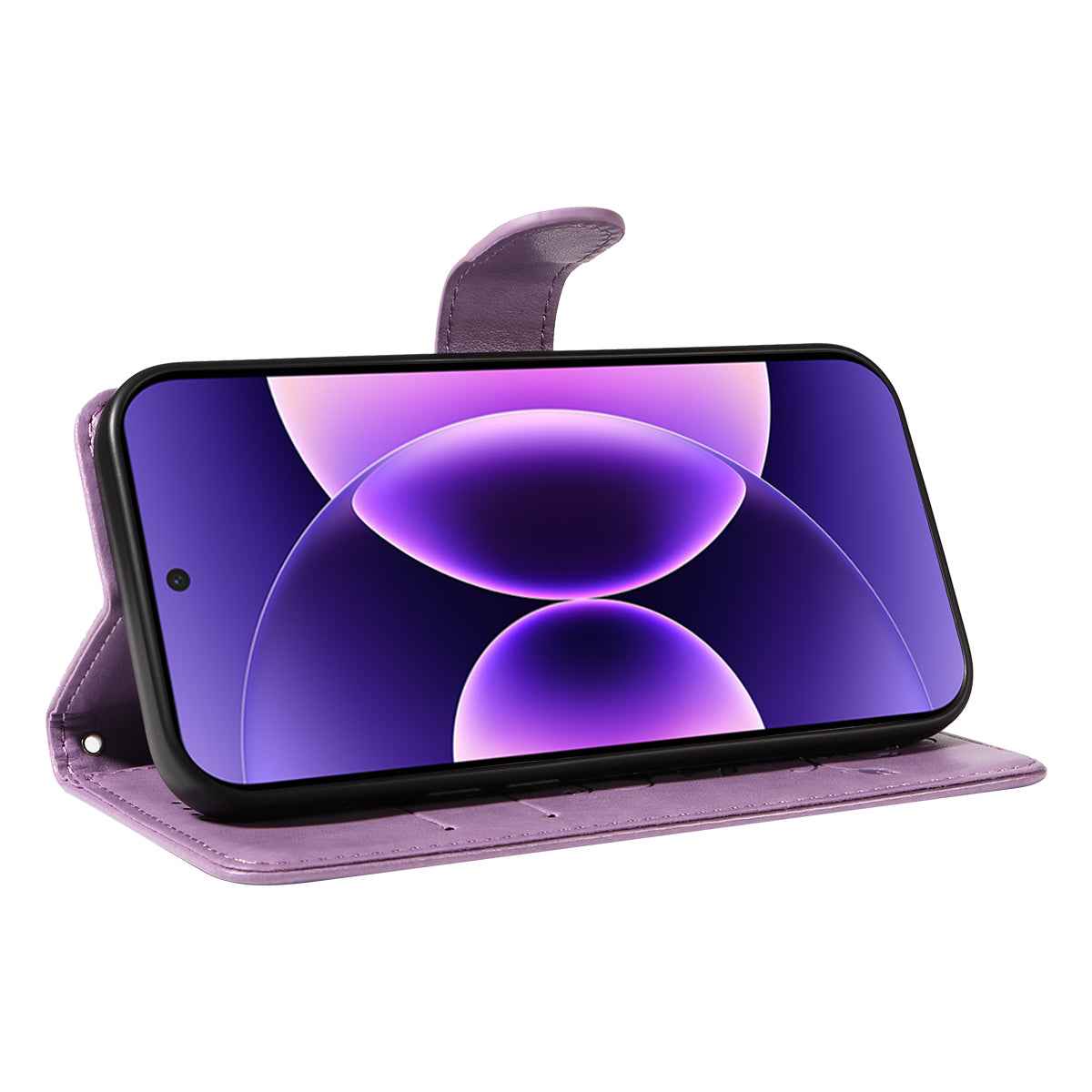 For Xiaomi 17 Pro PU Leather Cases Flower Pattern Wallet Stand Phone Cover with Strap -  Light Purple