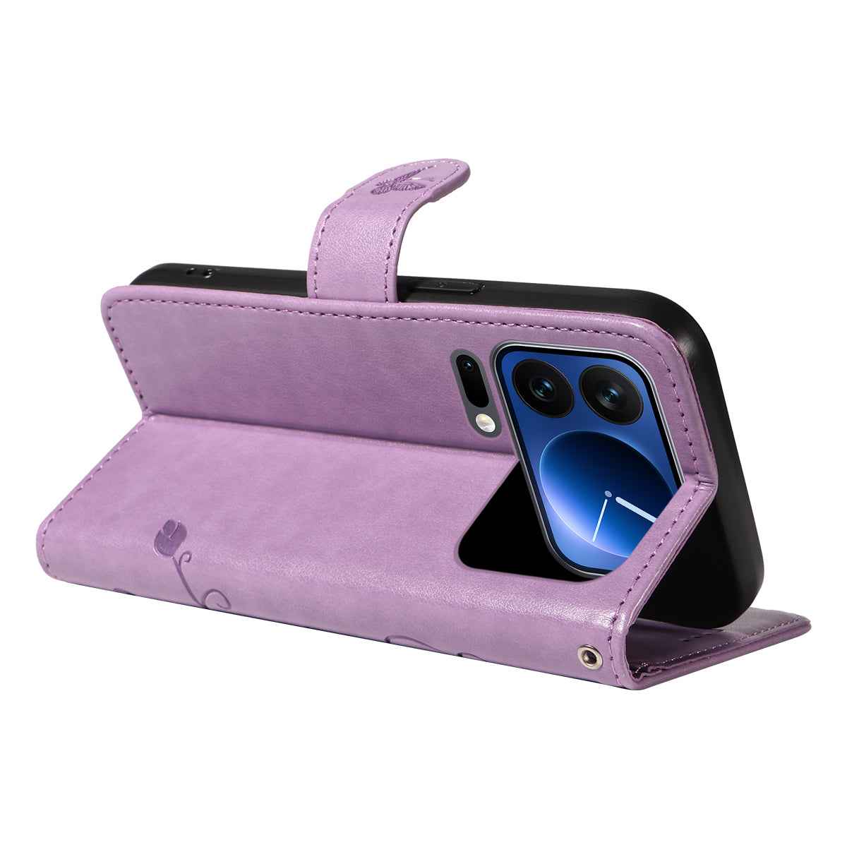 For Xiaomi 17 Pro PU Leather Cases Flower Pattern Wallet Stand Phone Cover with Strap -  Light Purple