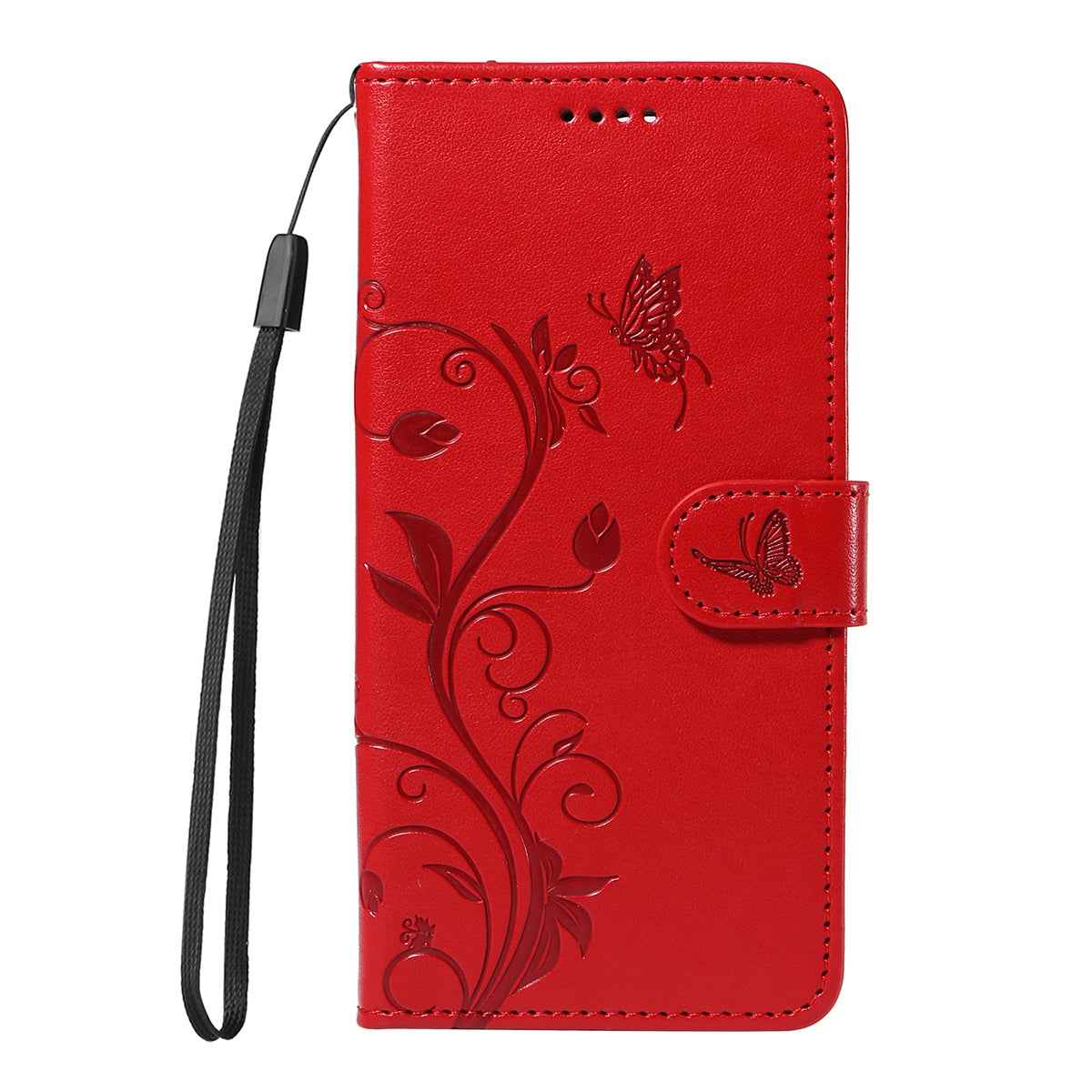 For Xiaomi 17 Pro PU Leather Cases Flower Pattern Wallet Stand Phone Cover with Strap - Red