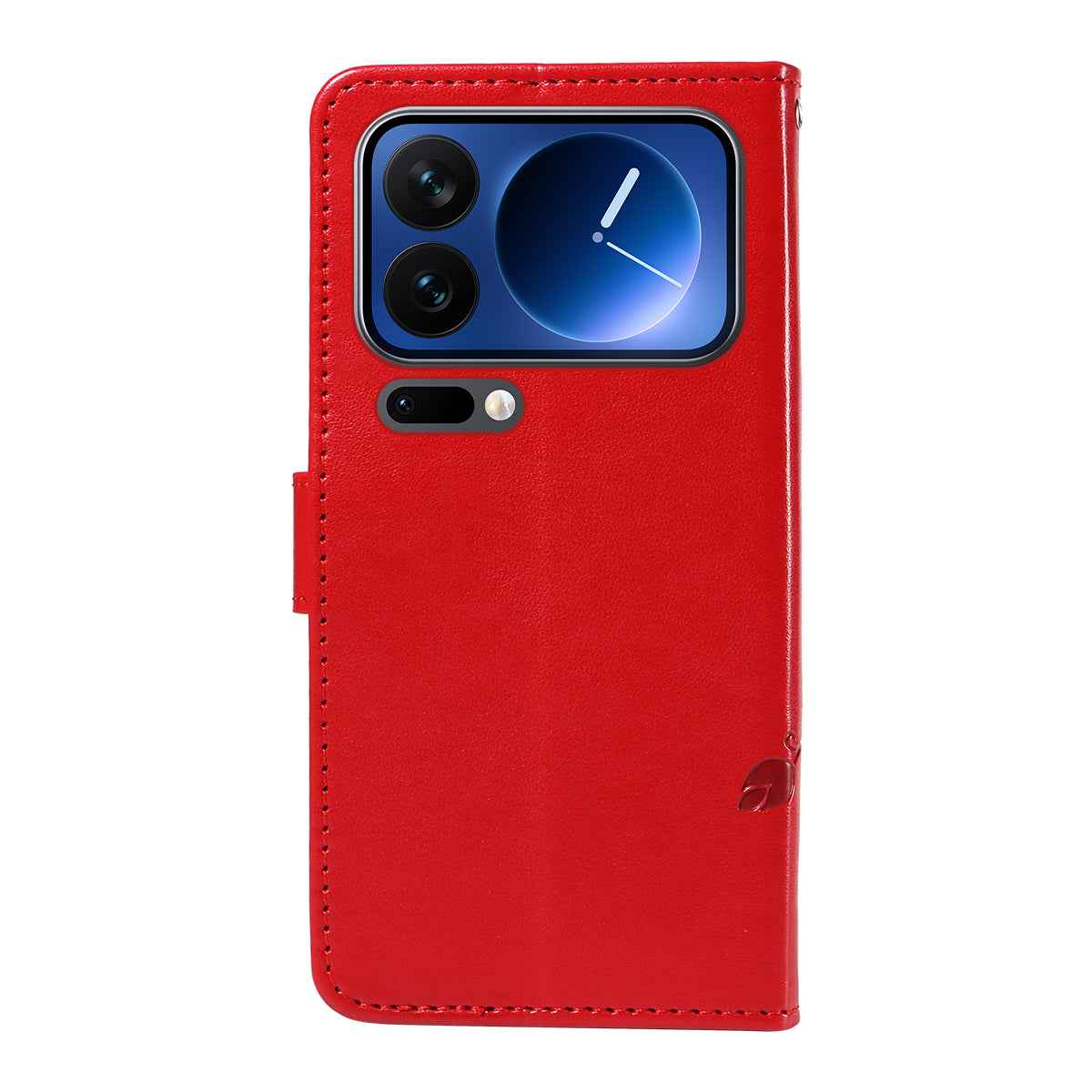 For Xiaomi 17 Pro PU Leather Cases Flower Pattern Wallet Stand Phone Cover with Strap - Red