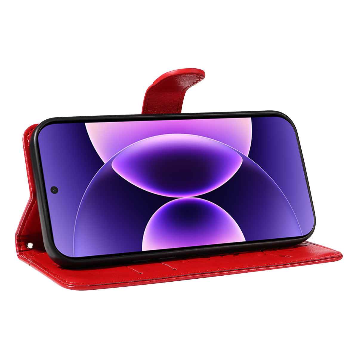For Xiaomi 17 Pro PU Leather Cases Flower Pattern Wallet Stand Phone Cover with Strap - Red