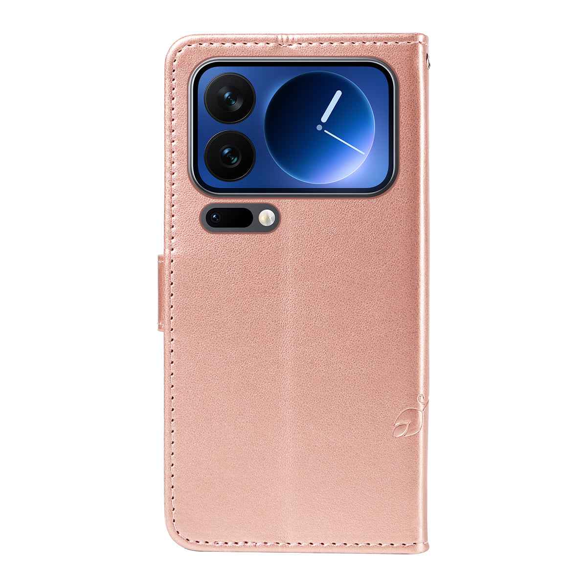 For Xiaomi 17 Pro PU Leather Cases Flower Pattern Wallet Stand Phone Cover with Strap - Rose Gold