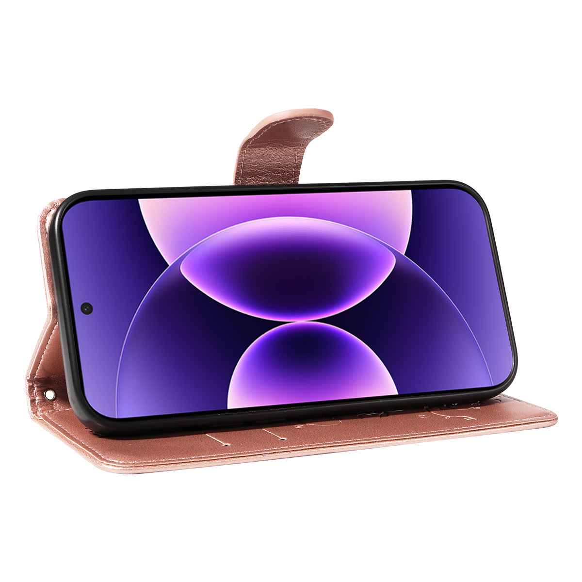 For Xiaomi 17 Pro PU Leather Cases Flower Pattern Wallet Stand Phone Cover with Strap - Rose Gold