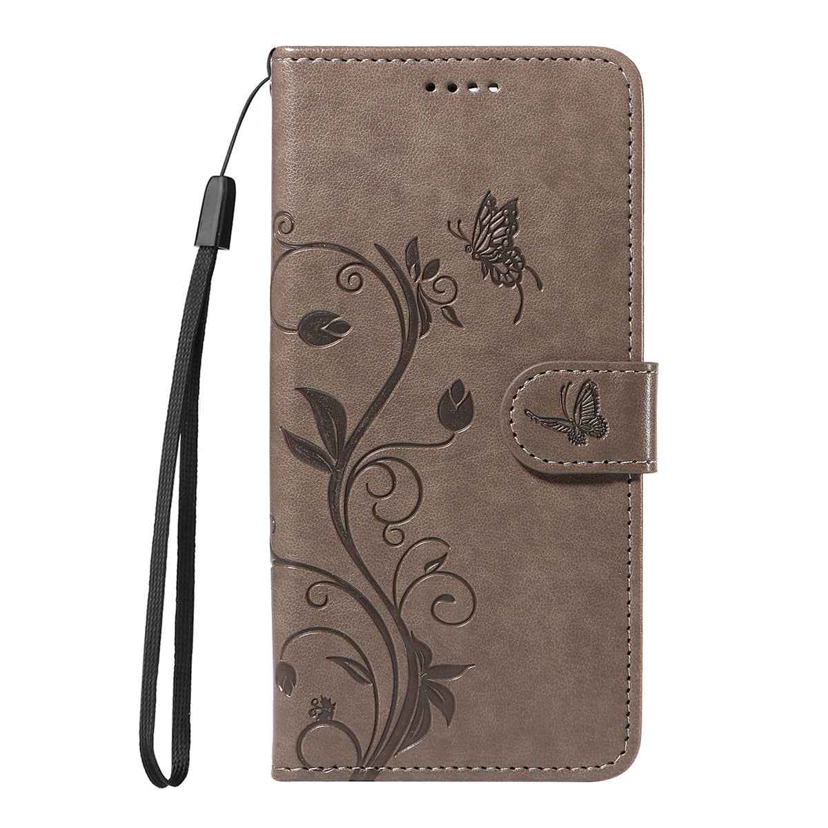 For Xiaomi 17 Pro PU Leather Cases Flower Pattern Wallet Stand Phone Cover with Strap - Grey