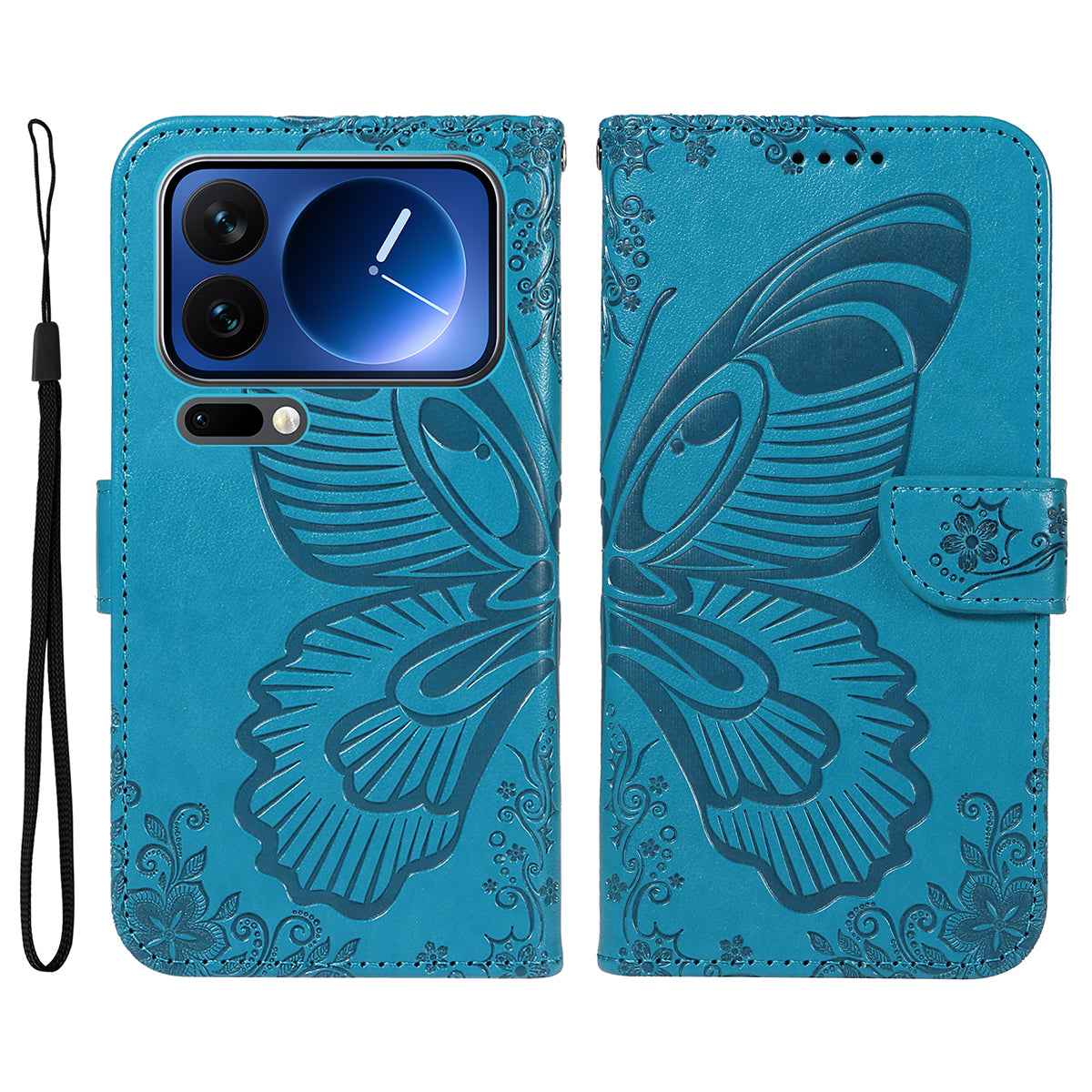 For Xiaomi 17 Pro Case Butterfly Pattern PU Leather Folio Flip Phone Cover -  Blue