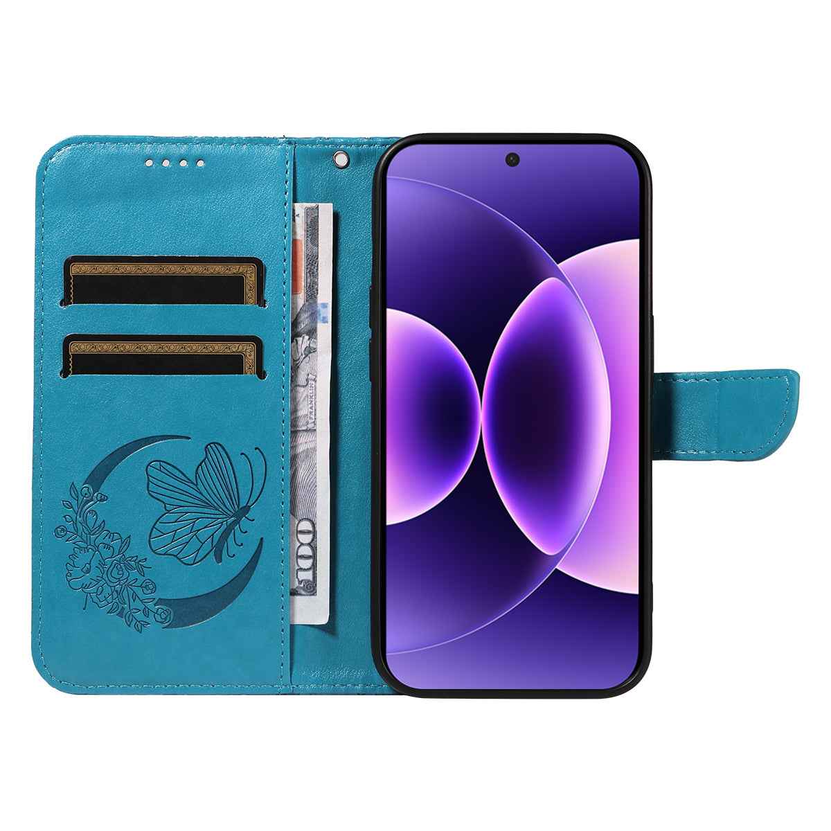 For Xiaomi 17 Pro Case Butterfly Pattern PU Leather Folio Flip Phone Cover -  Blue
