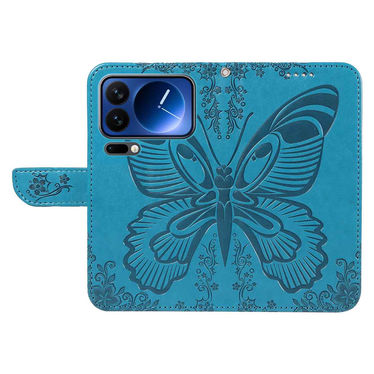 For Xiaomi 17 Pro Case Butterfly Pattern PU Leather Folio Flip Phone Cover -  Blue