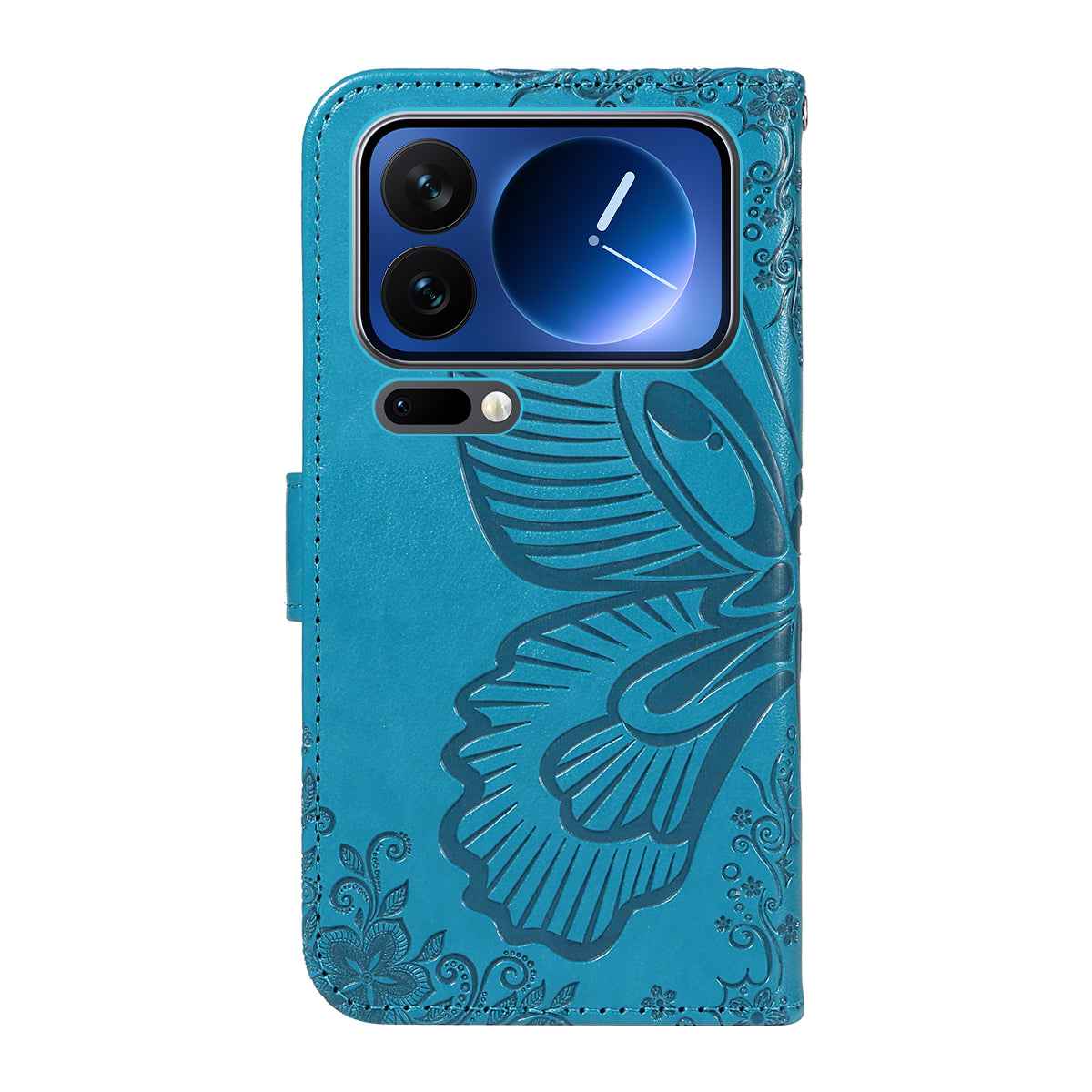 For Xiaomi 17 Pro Case Butterfly Pattern PU Leather Folio Flip Phone Cover -  Blue