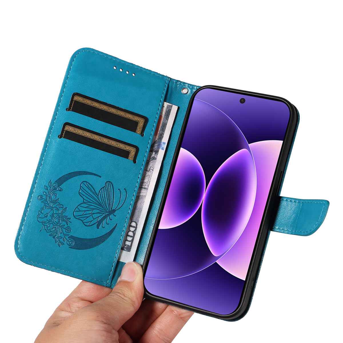 For Xiaomi 17 Pro Case Butterfly Pattern PU Leather Folio Flip Phone Cover -  Blue
