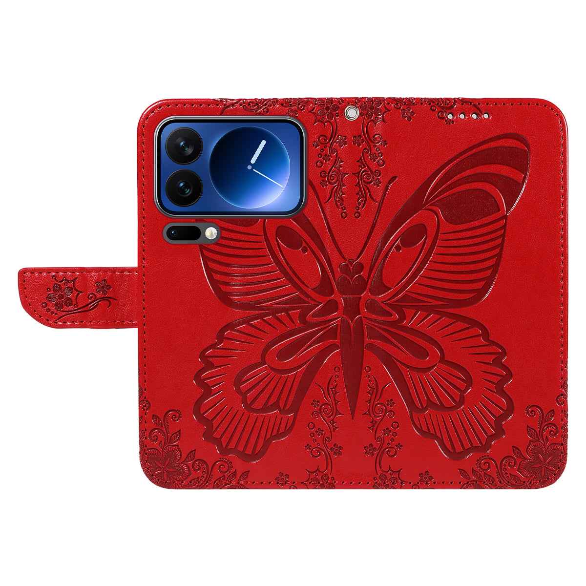 For Xiaomi 17 Pro Case Butterfly Pattern PU Leather Folio Flip Phone Cover -  Red