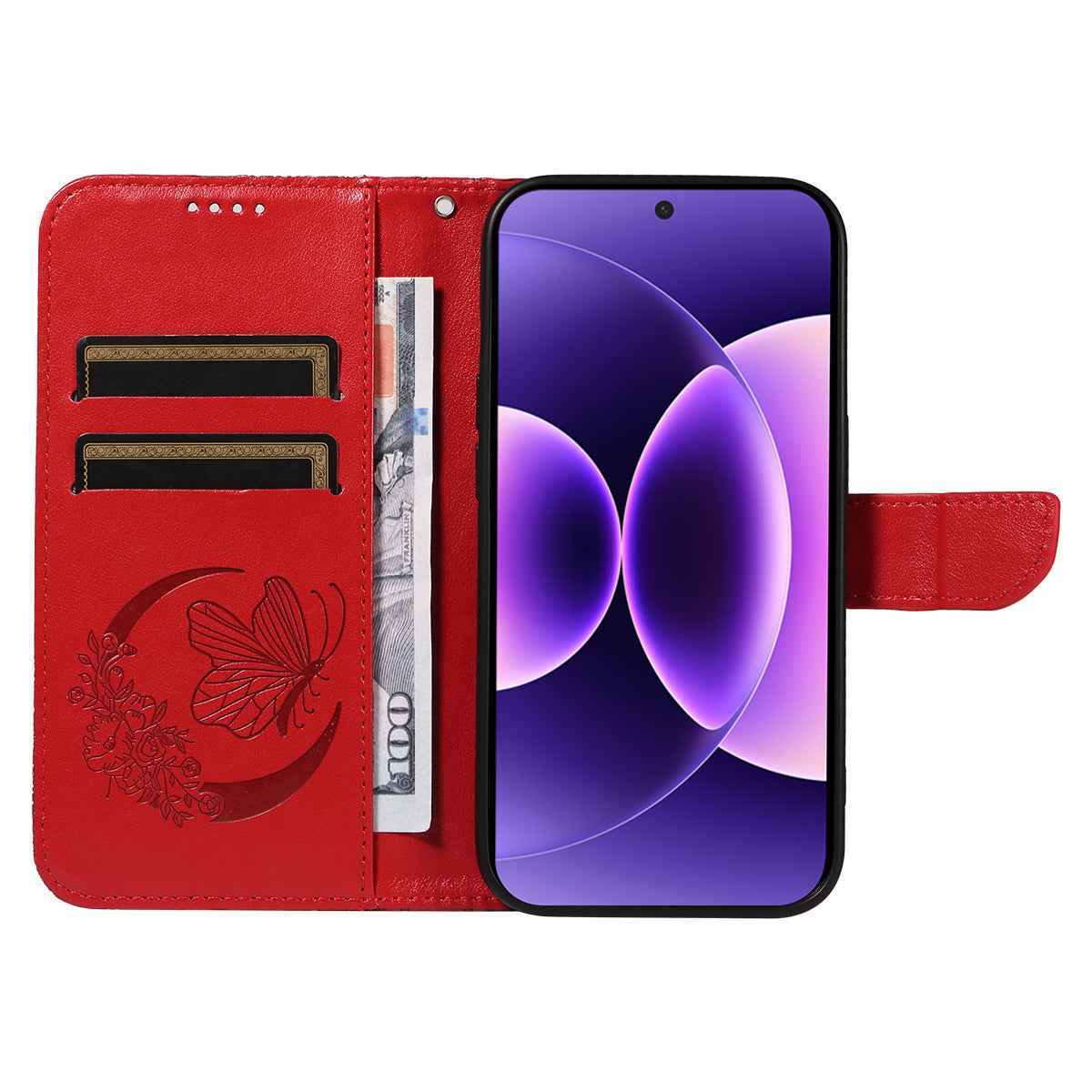 For Xiaomi 17 Pro Case Butterfly Pattern PU Leather Folio Flip Phone Cover -  Red