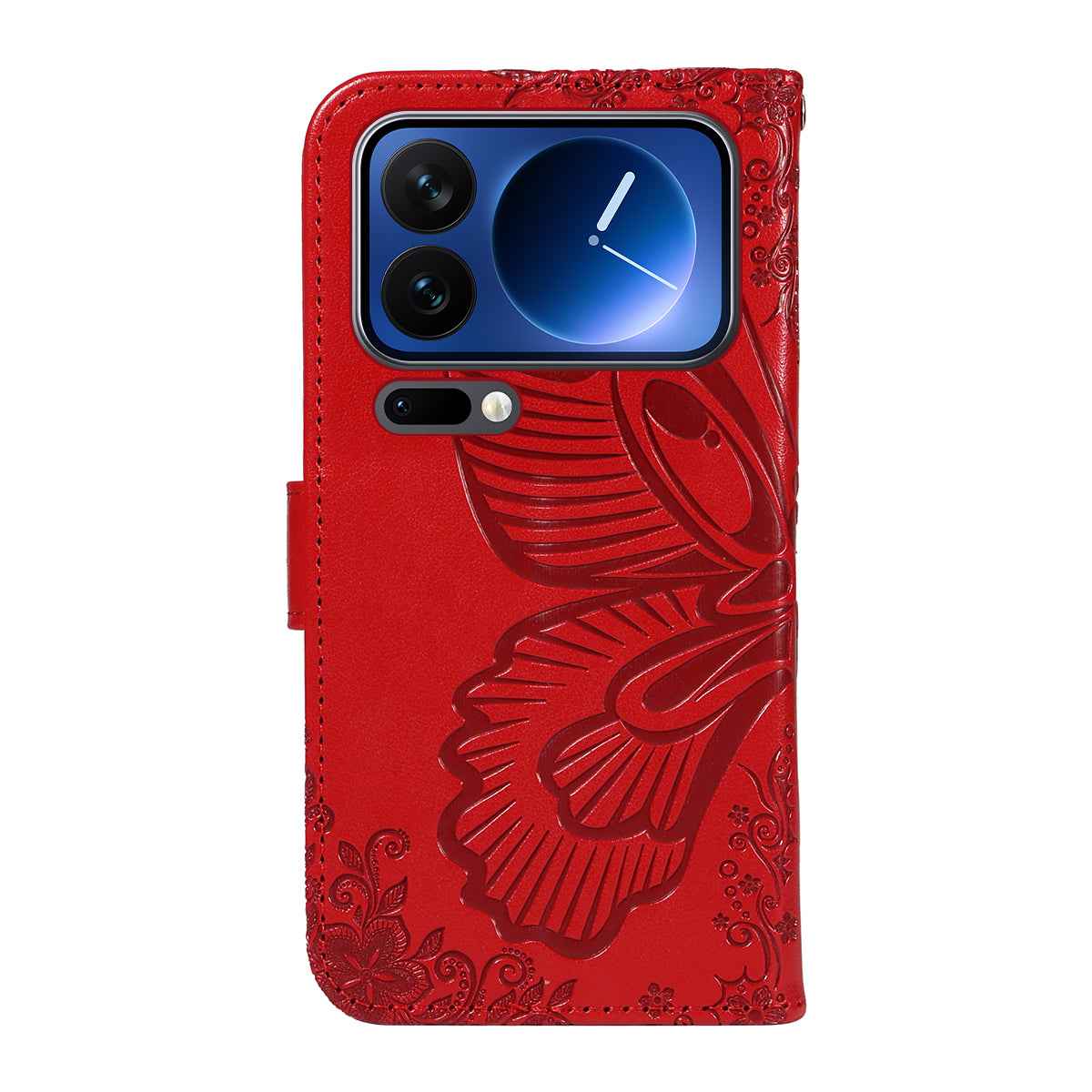 For Xiaomi 17 Pro Case Butterfly Pattern PU Leather Folio Flip Phone Cover -  Red