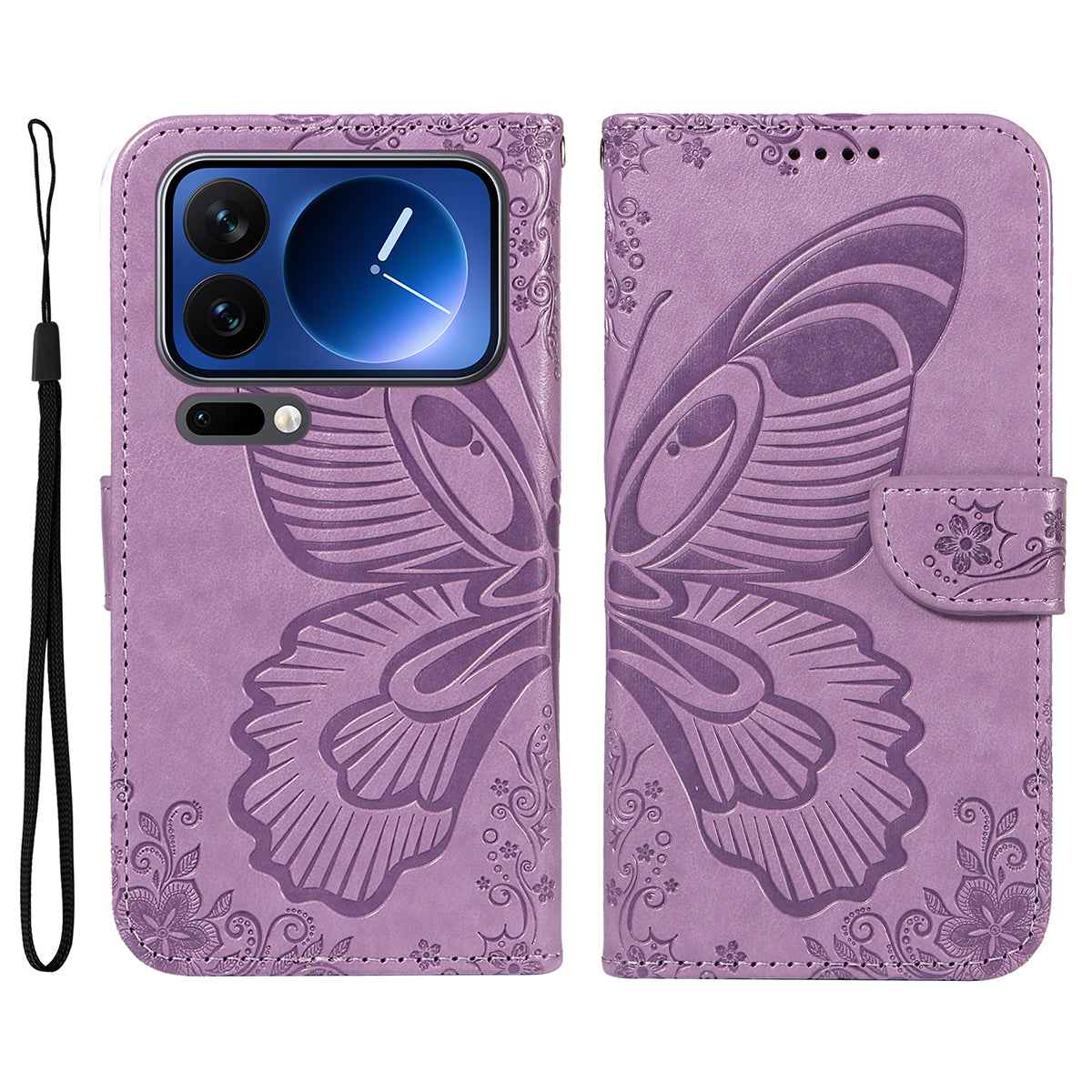 For Xiaomi 17 Pro Case Butterfly Pattern PU Leather Folio Flip Phone Cover -  Light Purple