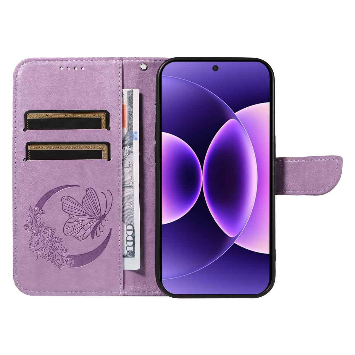 For Xiaomi 17 Pro Case Butterfly Pattern PU Leather Folio Flip Phone Cover -  Light Purple