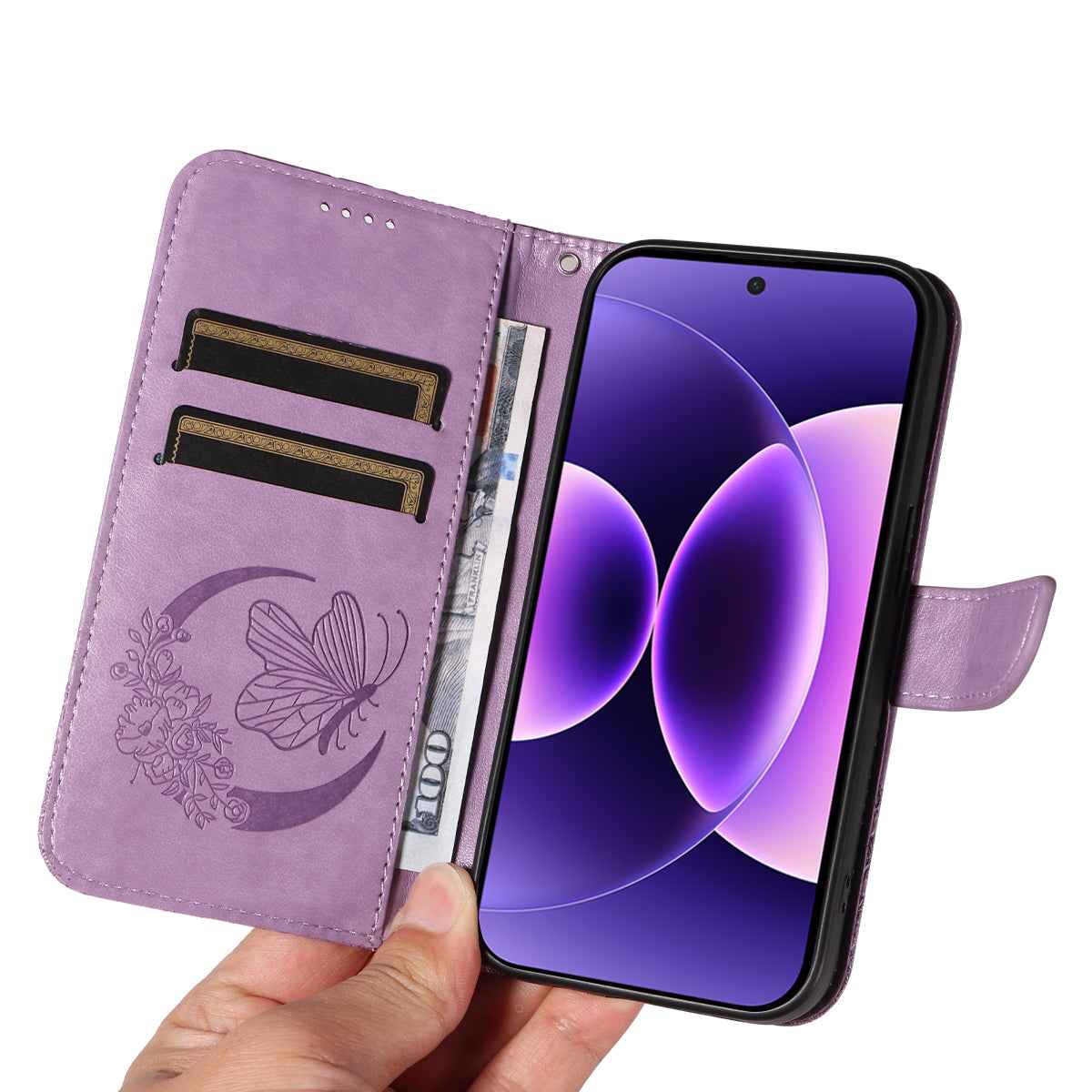 For Xiaomi 17 Pro Case Butterfly Pattern PU Leather Folio Flip Phone Cover -  Light Purple