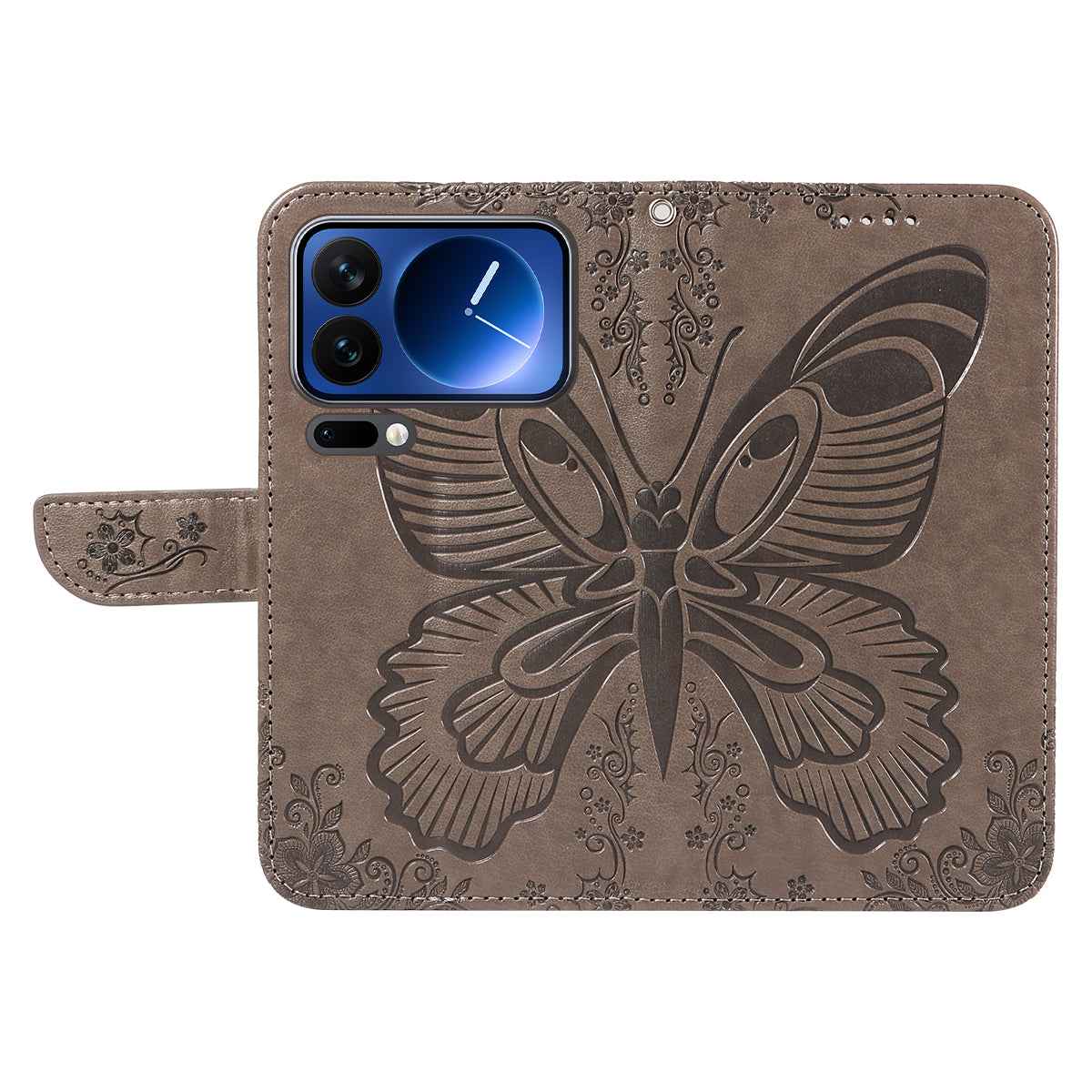 For Xiaomi 17 Pro Case Butterfly Pattern PU Leather Folio Flip Phone Cover - Grey
