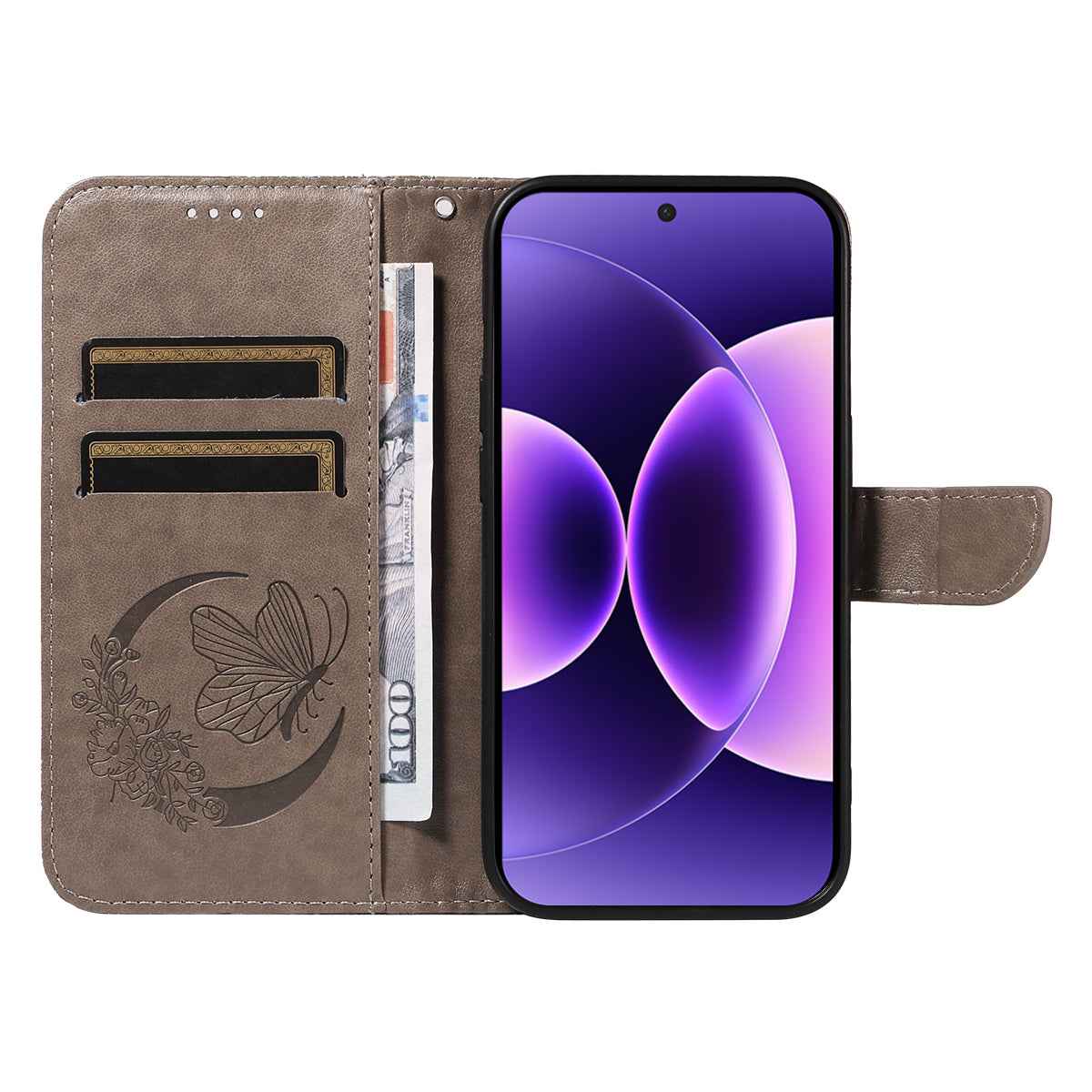 For Xiaomi 17 Pro Case Butterfly Pattern PU Leather Folio Flip Phone Cover - Grey