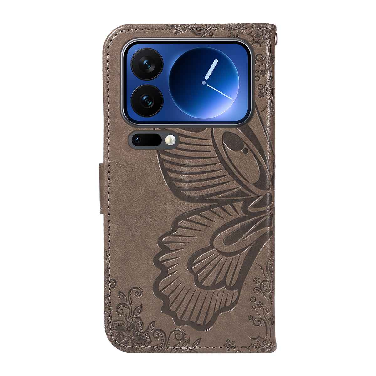 For Xiaomi 17 Pro Case Butterfly Pattern PU Leather Folio Flip Phone Cover - Grey