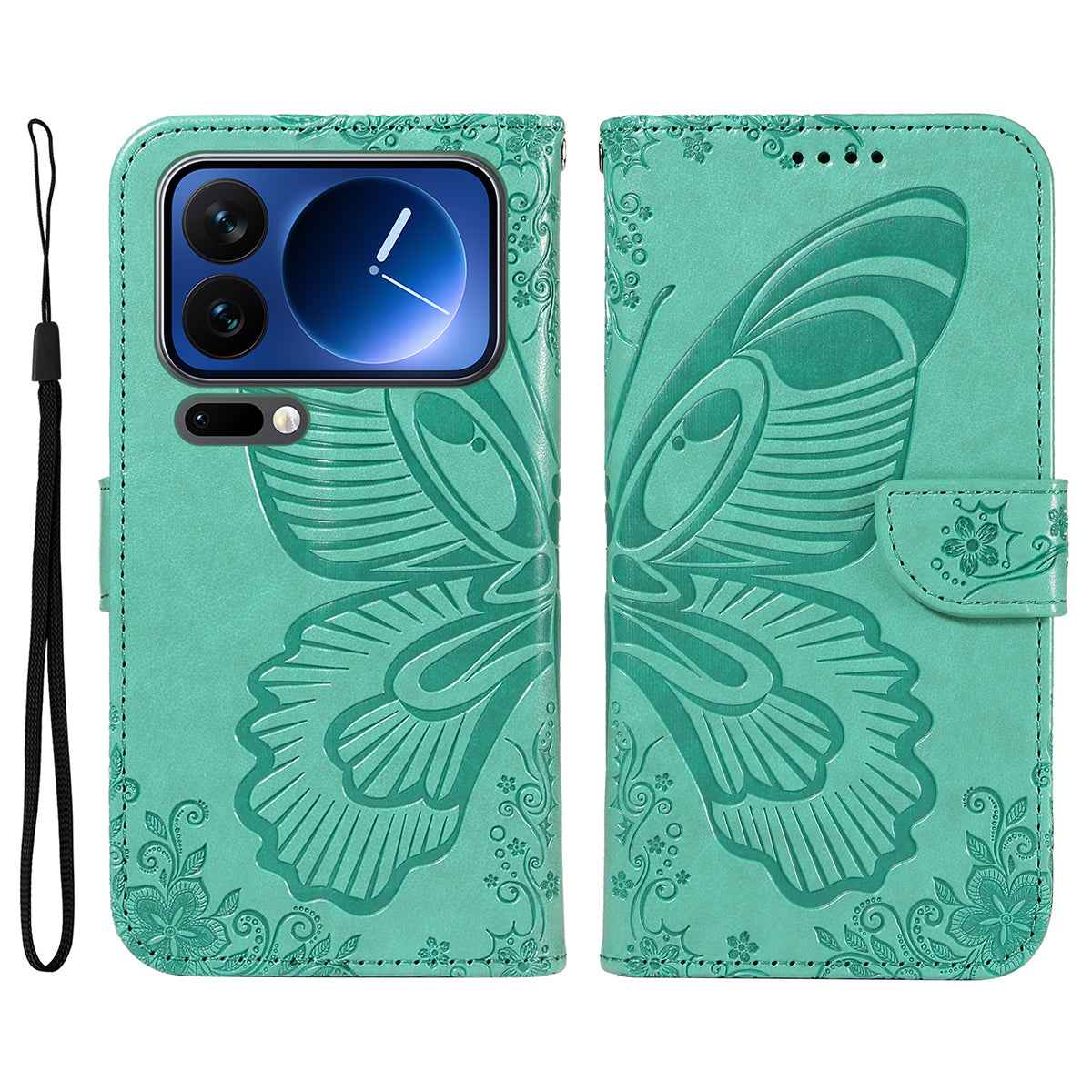 For Xiaomi 17 Pro Case Butterfly Pattern PU Leather Folio Flip Phone Cover -  Green