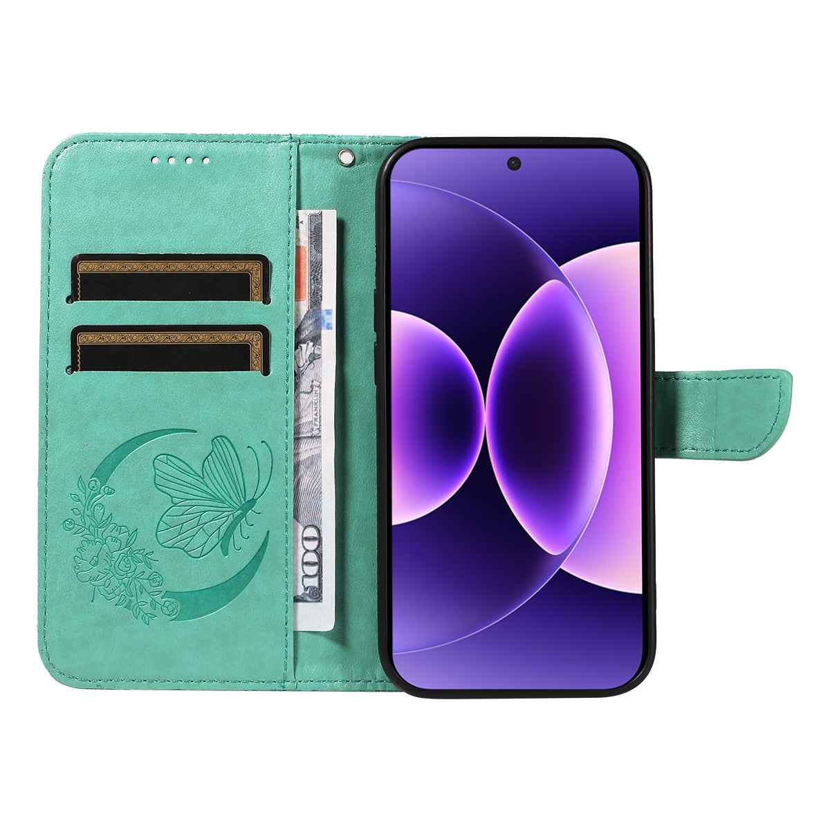 For Xiaomi 17 Pro Case Butterfly Pattern PU Leather Folio Flip Phone Cover -  Green
