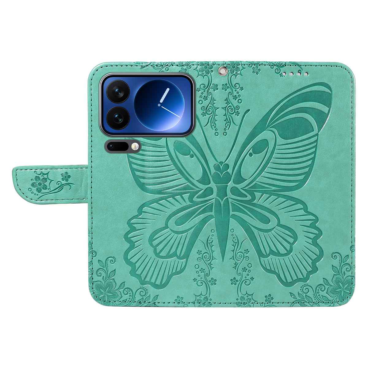 For Xiaomi 17 Pro Case Butterfly Pattern PU Leather Folio Flip Phone Cover -  Green