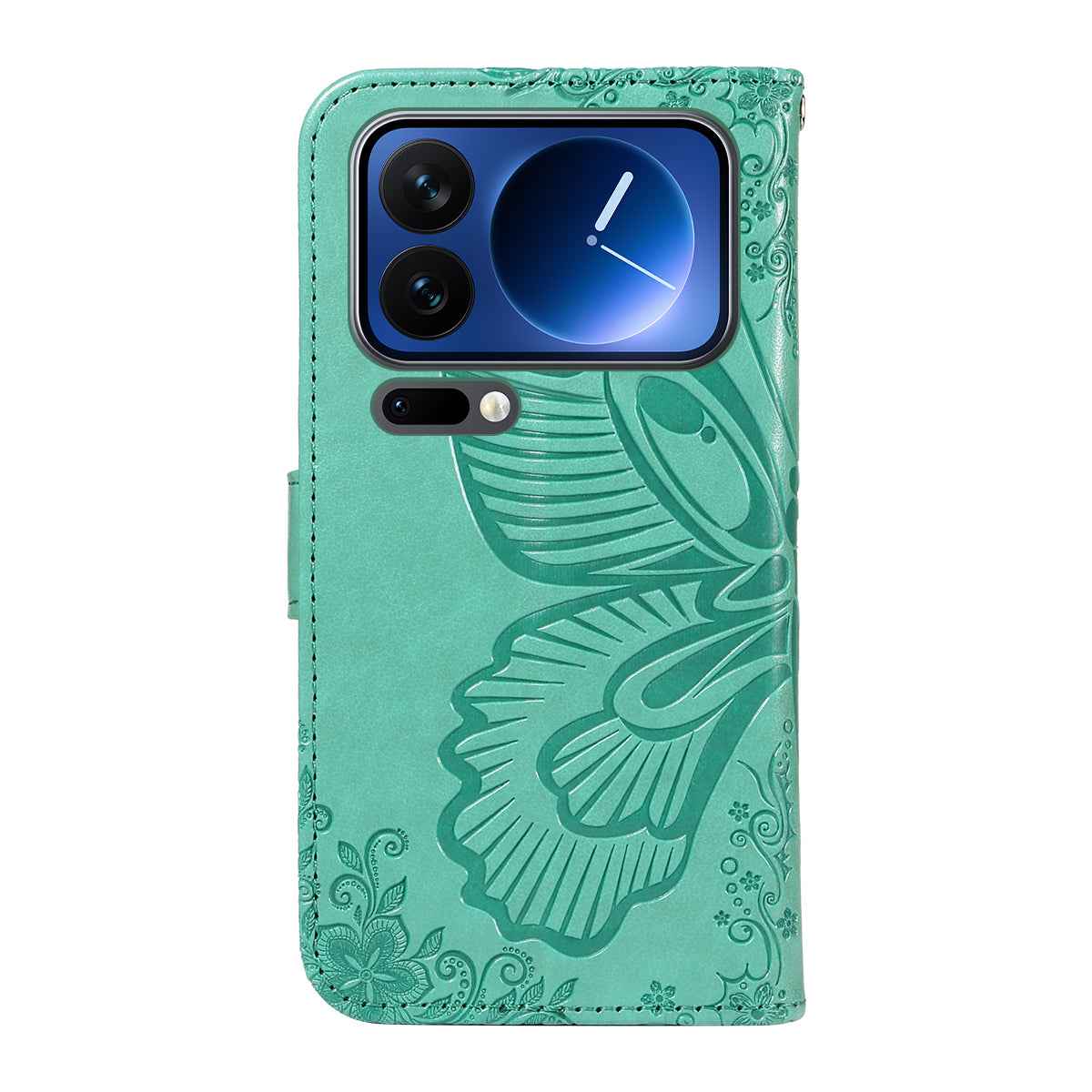 For Xiaomi 17 Pro Case Butterfly Pattern PU Leather Folio Flip Phone Cover -  Green