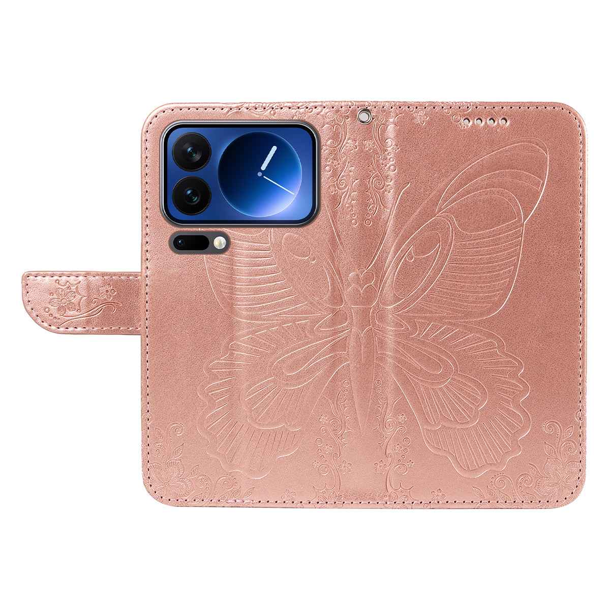 For Xiaomi 17 Pro Case Butterfly Pattern PU Leather Folio Flip Phone Cover -  Rose Gold