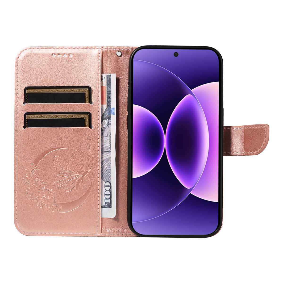 For Xiaomi 17 Pro Case Butterfly Pattern PU Leather Folio Flip Phone Cover -  Rose Gold