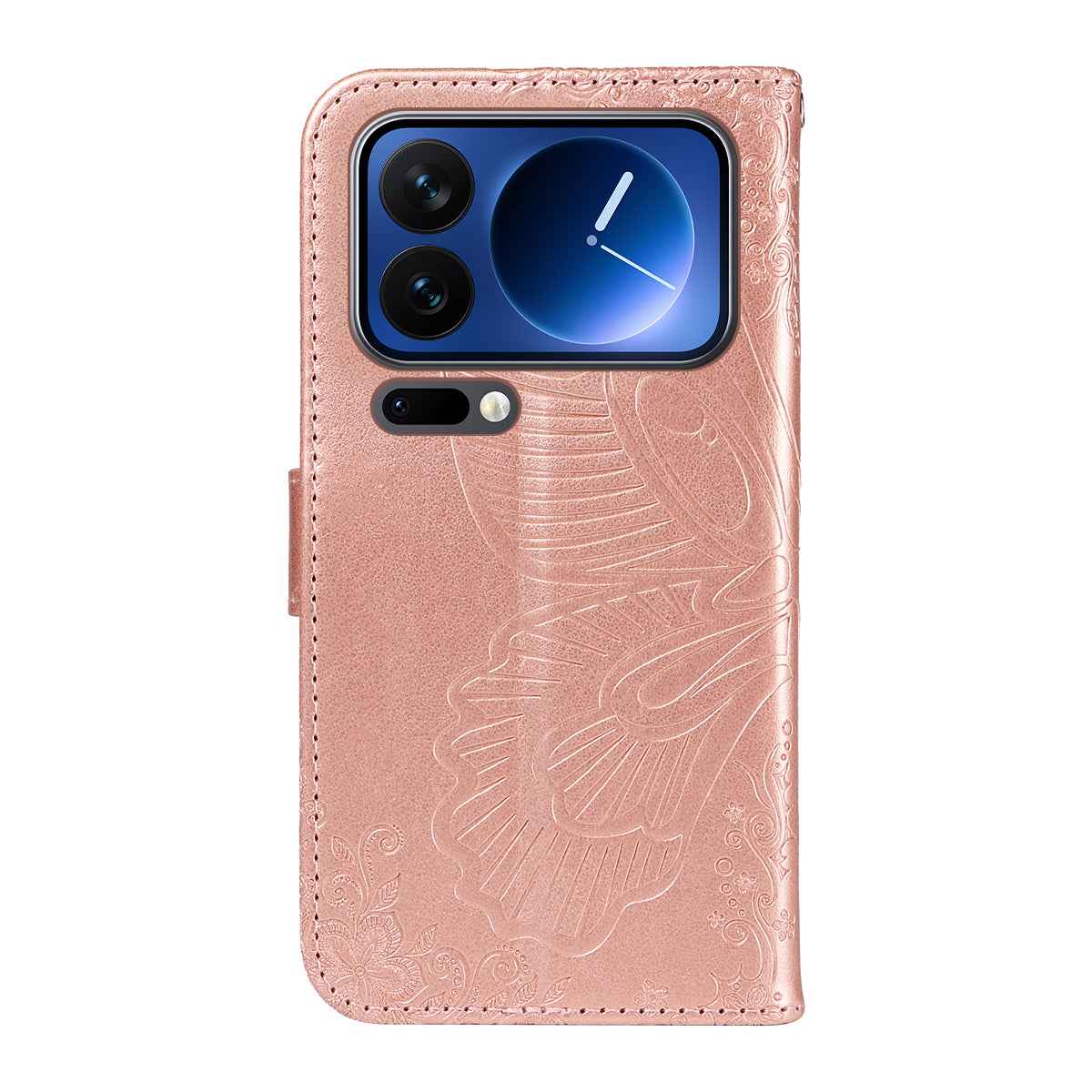 For Xiaomi 17 Pro Case Butterfly Pattern PU Leather Folio Flip Phone Cover -  Rose Gold