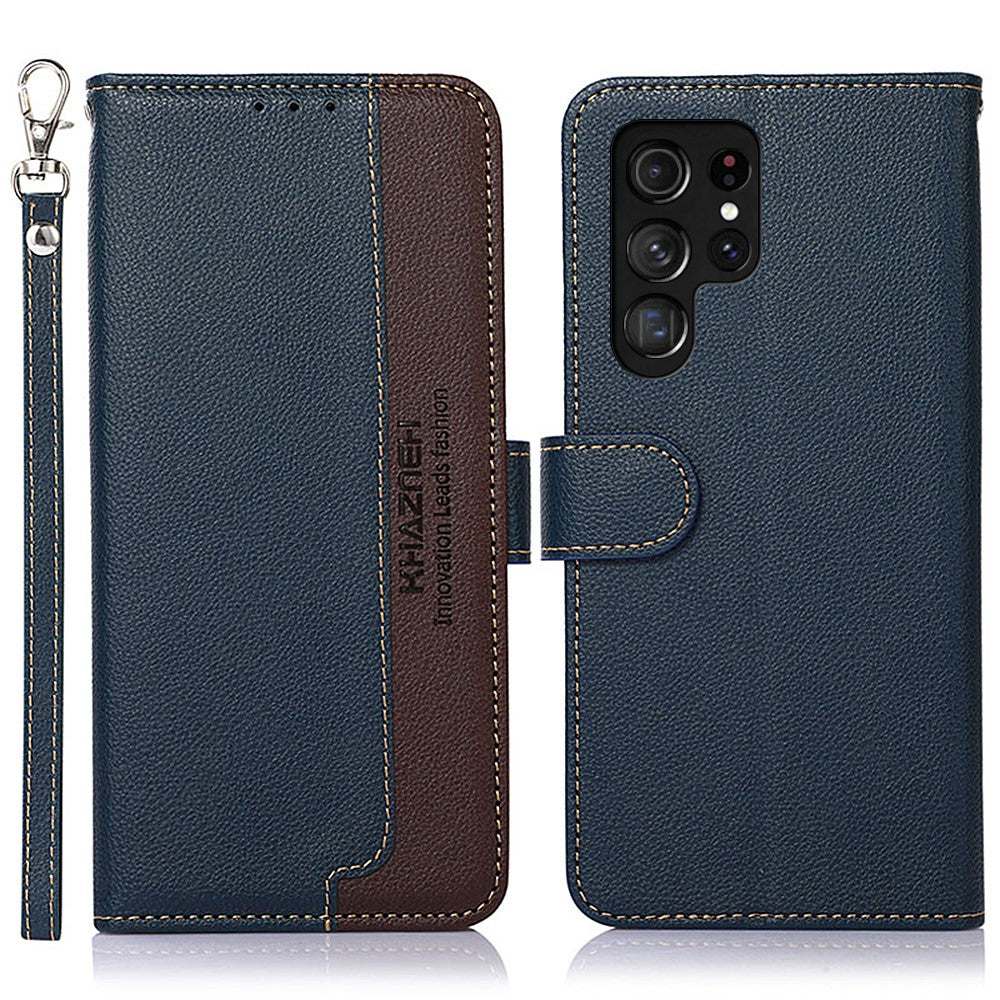 KHAZNEH-For-Samsung-Galaxy-S26-Ultra-Case-RFID-Blocking-Wallet-PU-Leather-Phone-Cover-with-Strap-Blue