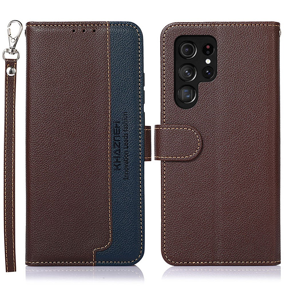 KHAZNEH-For-Samsung-Galaxy-S26-Ultra-Case-RFID-Blocking-Wallet-PU-Leather-Phone-Cover-with-Strap-Brown
