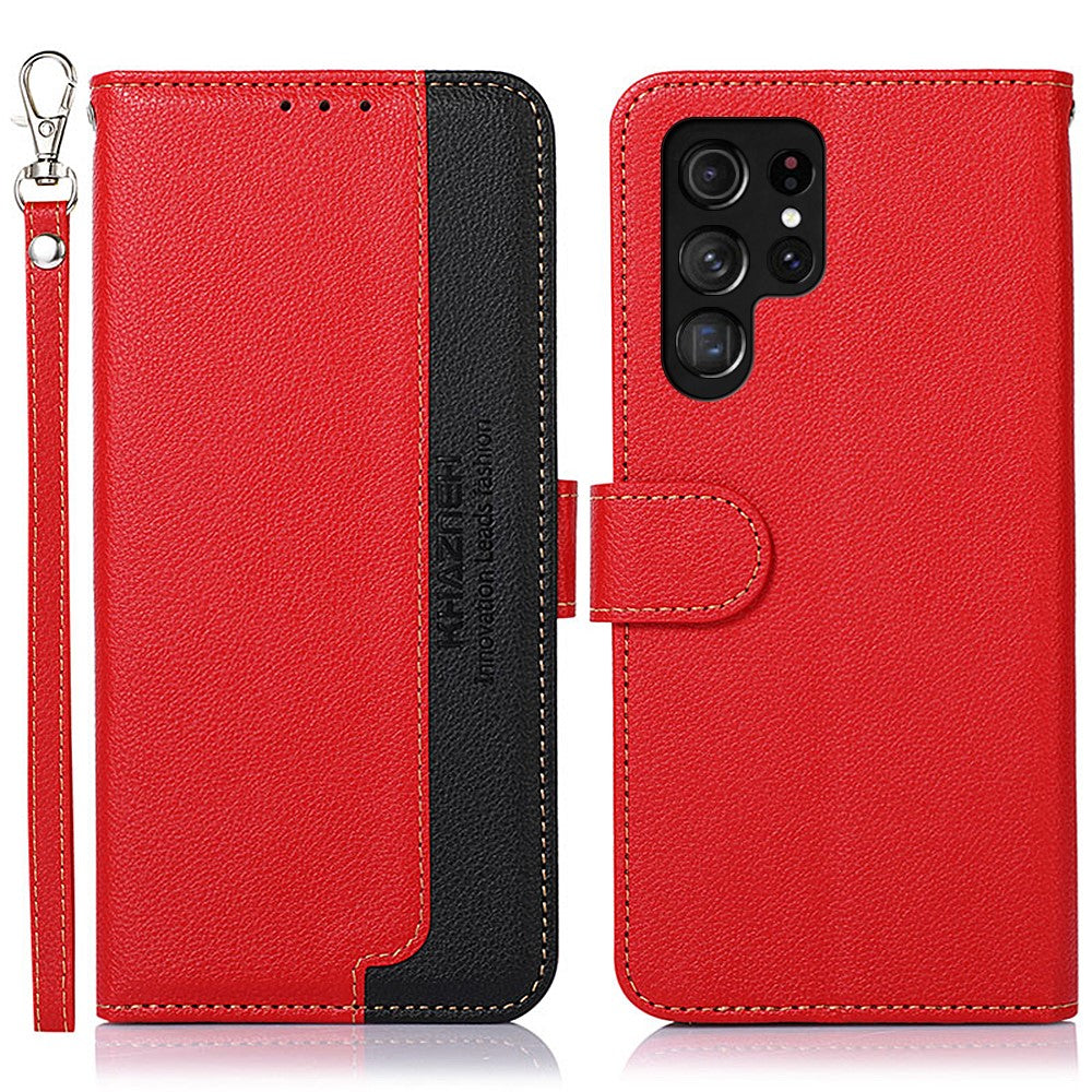KHAZNEH-For-Samsung-Galaxy-S26-Ultra-Case-RFID-Blocking-Wallet-PU-Leather-Phone-Cover-with-Strap-Red