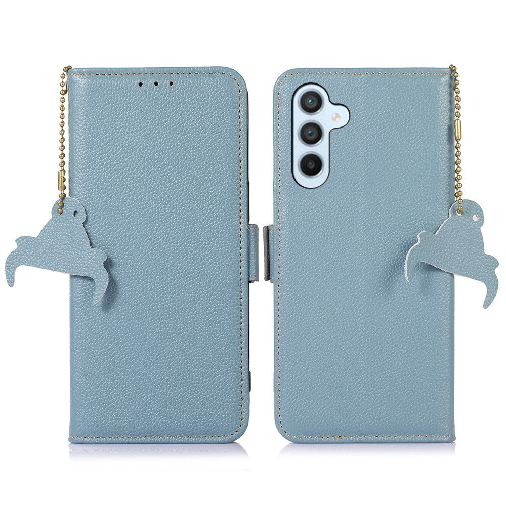 For-Samsung-Galaxy-S26-/-S26-Pro-Case-RFID-Blocking-Textured-Genuine-Cow-Leather-Phone-Cover-Blue