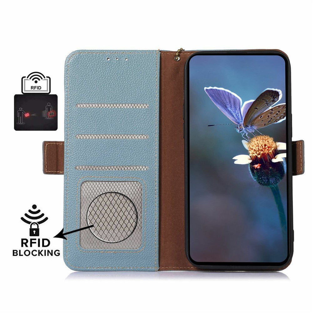 For-Samsung-Galaxy-S26-/-S26-Pro-Case-RFID-Blocking-Textured-Genuine-Cow-Leather-Phone-Cover-Blue