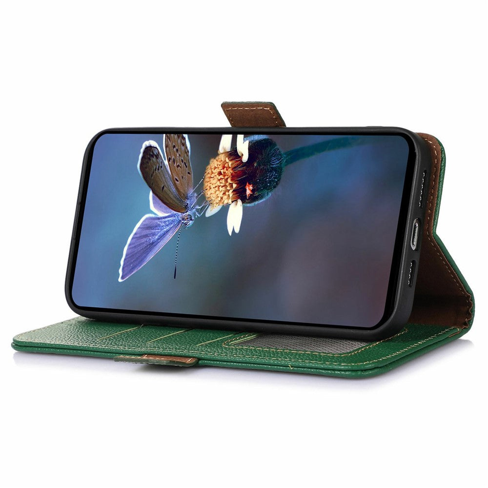 For-Samsung-Galaxy-S26-/-S26-Pro-Case-RFID-Blocking-Textured-Genuine-Cow-Leather-Phone-Cover-Green