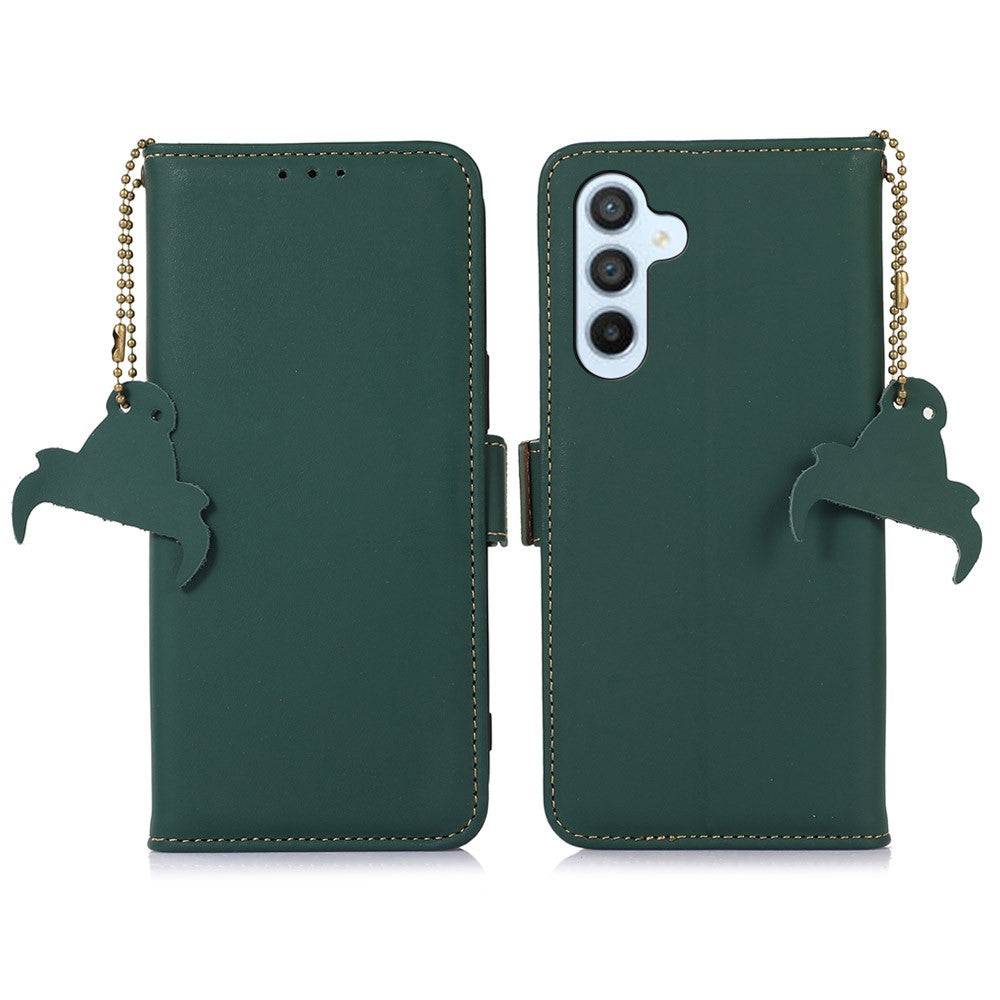 For-Samsung-Galaxy-S26-/-S26-Pro-Wallet-Case-Anti-Drop-Genuine-Cow-Leather-Phone-Cover-RFID-Blocking-Green