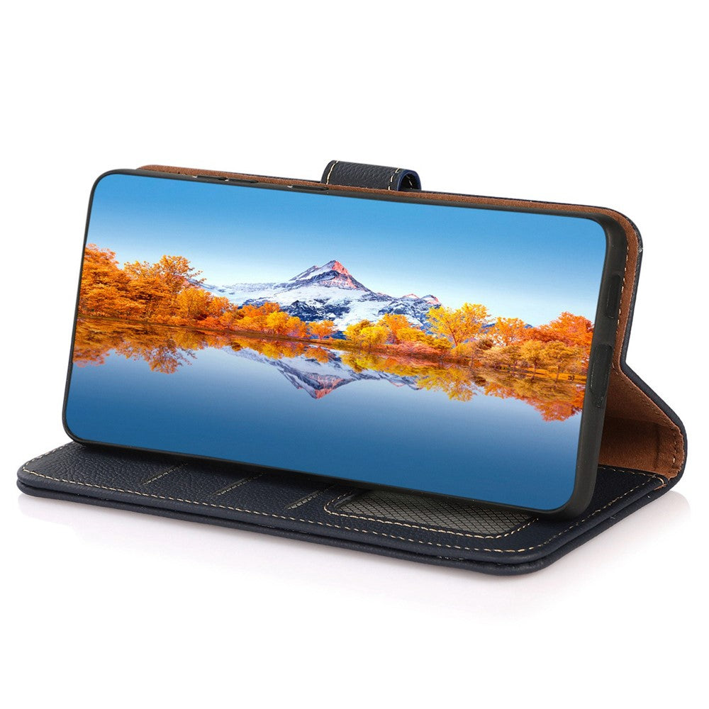 KHAZNEH-for-Samsung-Galaxy-S26-/-S26-Pro-Case-Genuine-Cow-Leather-Wallet-Phone-Cover-Blue