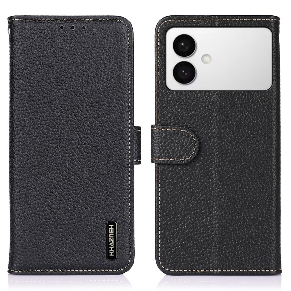 KHAZNEH-For-Samsung-Galaxy-S26-Edge-Case-Genuine-Cow-Leather-Flip-Phone-Cover-Black