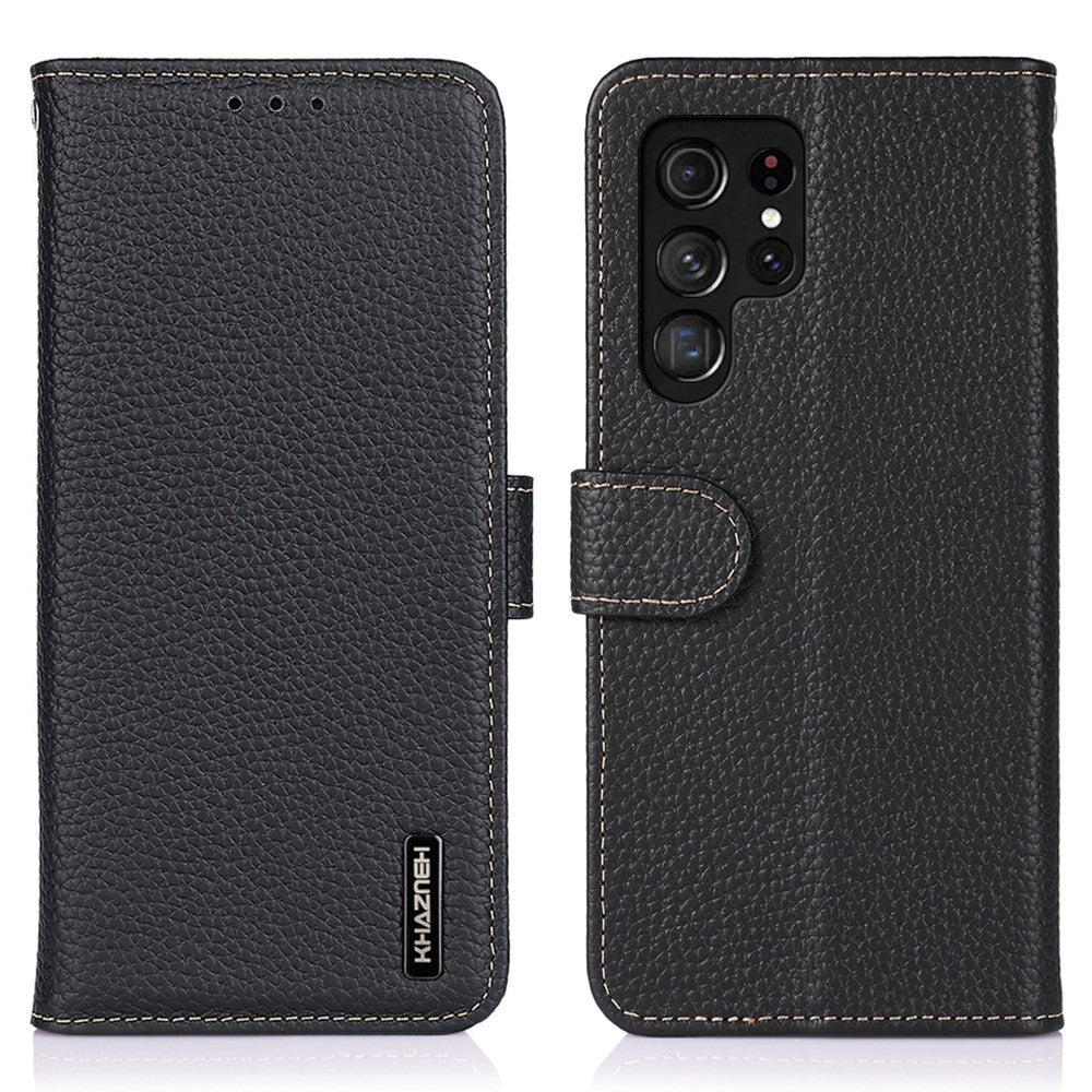 KHAZNEH-For-Samsung-Galaxy-S26-Ultra-Case-Genuine-Cow-Leather-Flip-Phone-Cover-Black