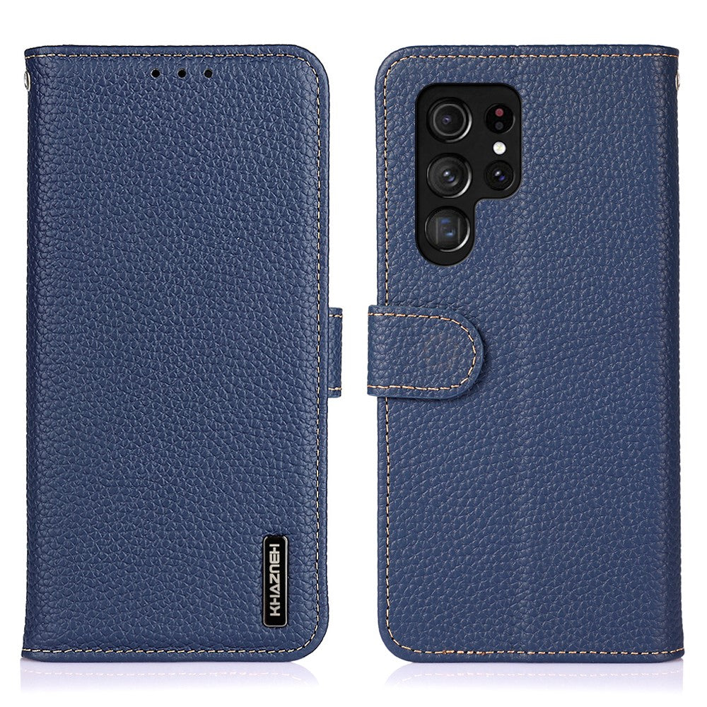 KHAZNEH-For-Samsung-Galaxy-S26-Ultra-Case-Genuine-Cow-Leather-Flip-Phone-Cover-Blue