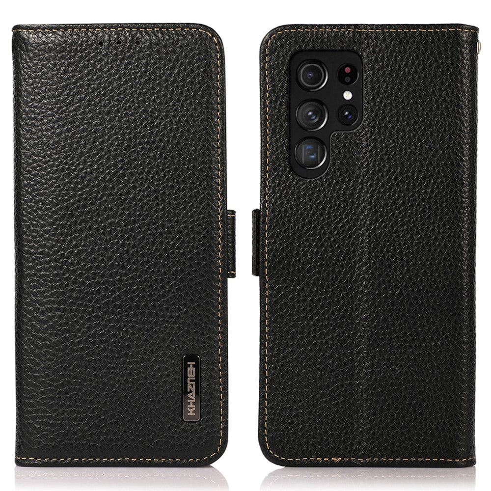 KHAZNEH-for-Samsung-Galaxy-S26-Ultra-Phone-Case-Genuine-Cow-Leather-Cover-RFID-Blocking-Black