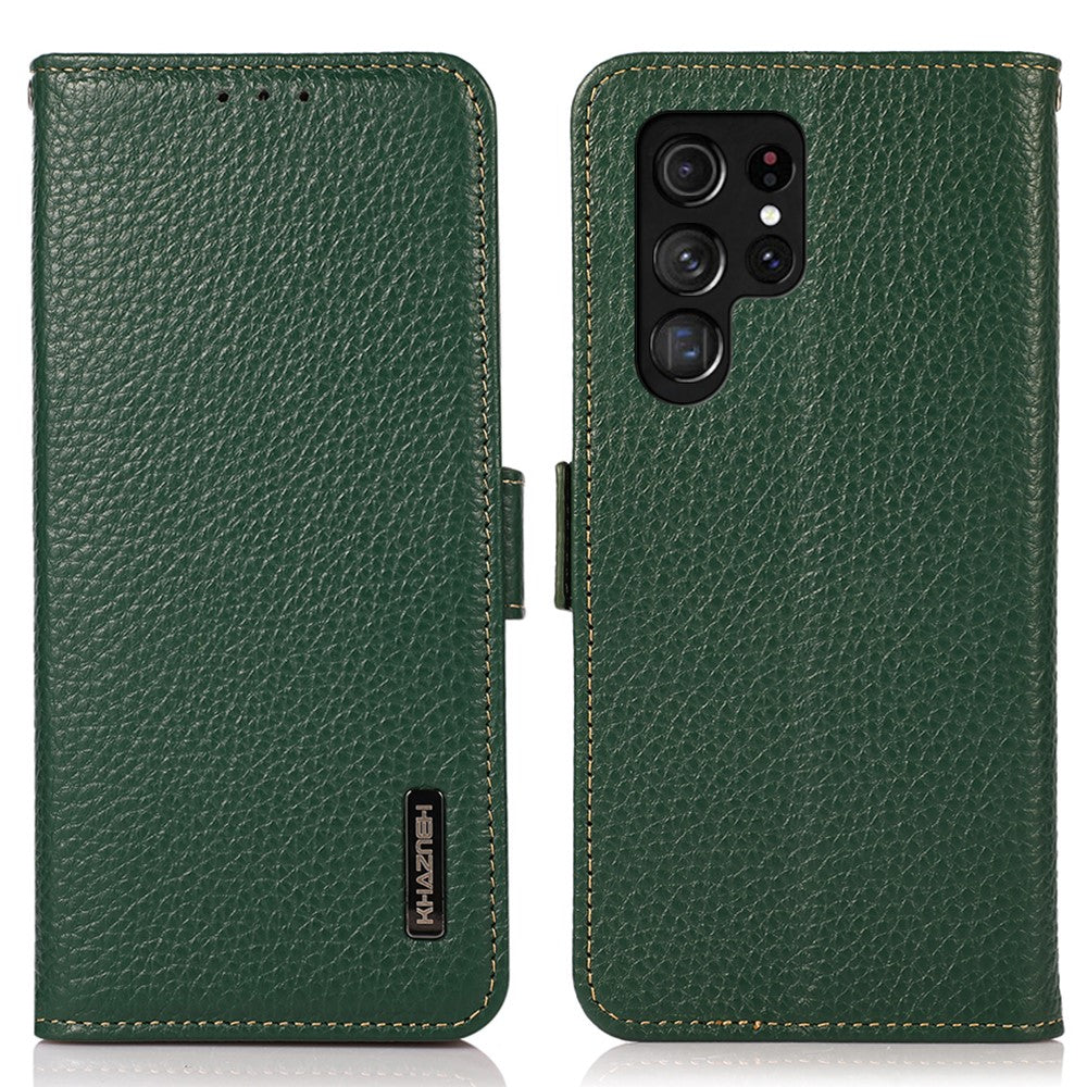 KHAZNEH-for-Samsung-Galaxy-S26-Ultra-Phone-Case-Genuine-Cow-Leather-Cover-RFID-Blocking-Green