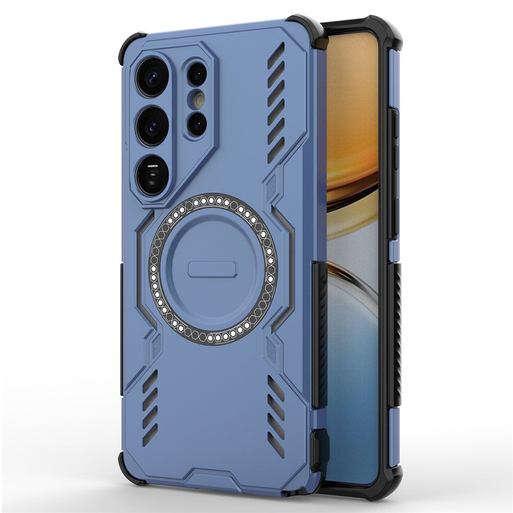 For-Samsung-Galaxy-S26-Ultra-Magnetic-Case-Butterfly-Armor-Hollow-Heat-Dissipation-PC-+-TPU-Phone-Cover-Blue