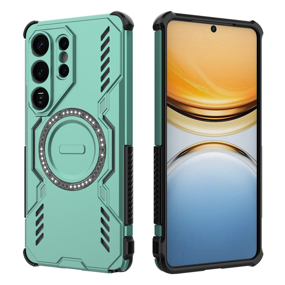 For-Samsung-Galaxy-S26-Ultra-Magnetic-Case-Butterfly-Armor-Hollow-Heat-Dissipation-PC-+-TPU-Phone-Cover-Green