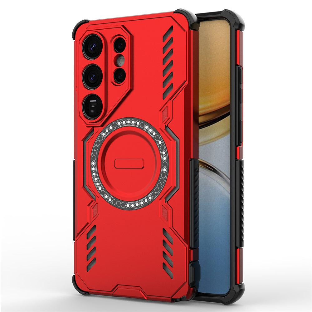 For-Samsung-Galaxy-S26-Ultra-Magnetic-Case-Butterfly-Armor-Hollow-Heat-Dissipation-PC-+-TPU-Phone-Cover-Red