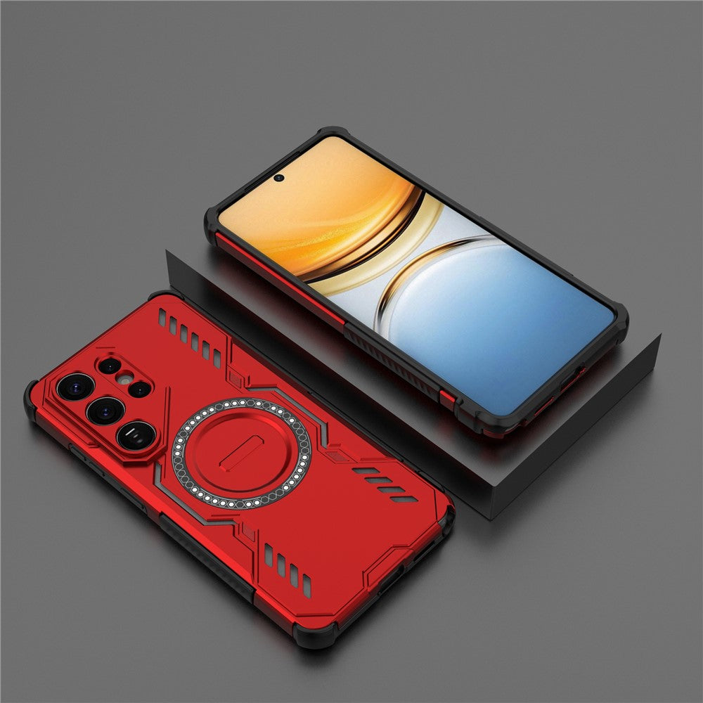 For-Samsung-Galaxy-S26-Ultra-Magnetic-Case-Butterfly-Armor-Hollow-Heat-Dissipation-PC-+-TPU-Phone-Cover-Red