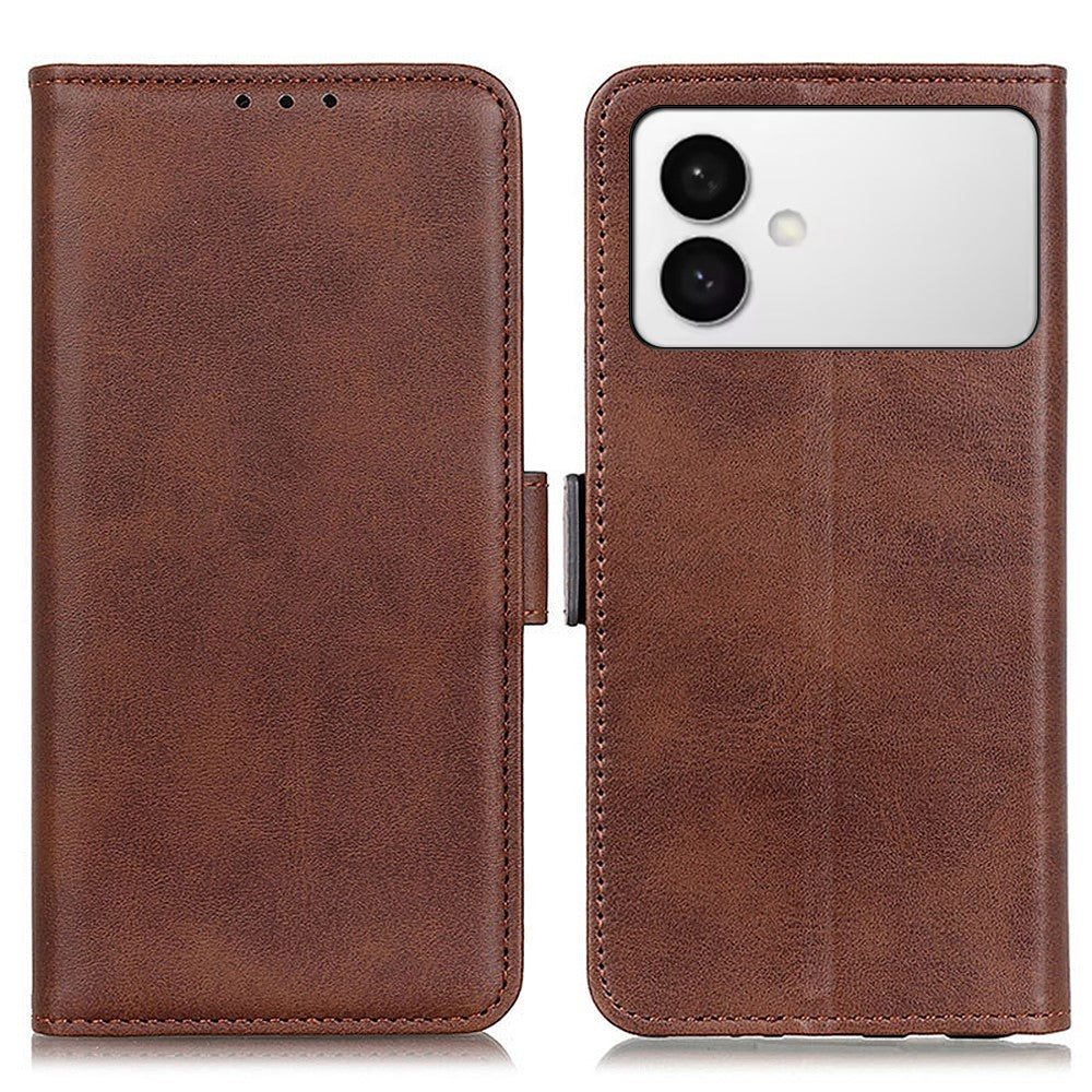 For-Samsung-Galaxy-S26-Edge-Case-Stand-Cowhide-Texture-PU-Leather-Phone-Cover-Brown