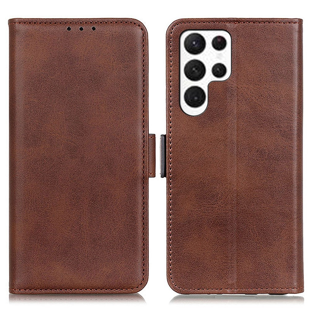 For-Samsung-Galaxy-S26-Ultra-Case-Stand-Cowhide-Texture-PU-Leather-Phone-Cover-Brown